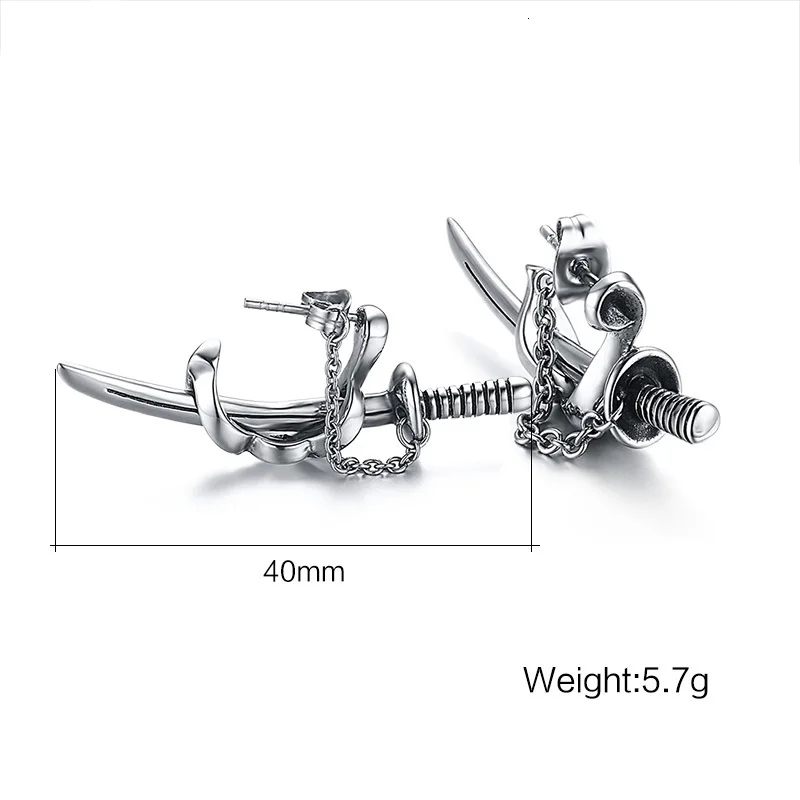 Vnox Cool Punk Sword Stud Earrings for Men Women, Never Fade Stainless Steel Samurai Scimitar Katana Fencing Ear Accessory