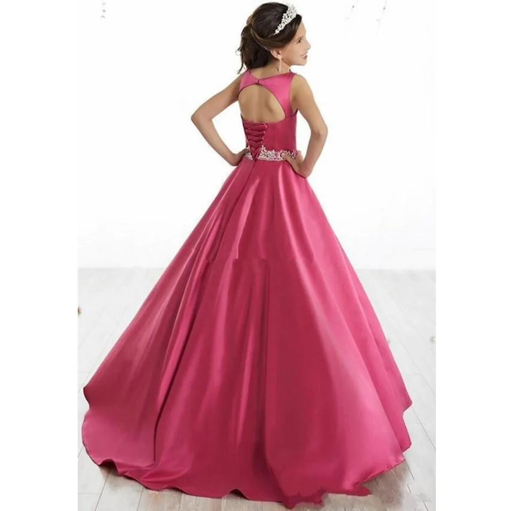 Robe de spectacle classique en Satin pour filles de 3 à 14 ans, avec des perles, pour fête d'anniversaire, mariage