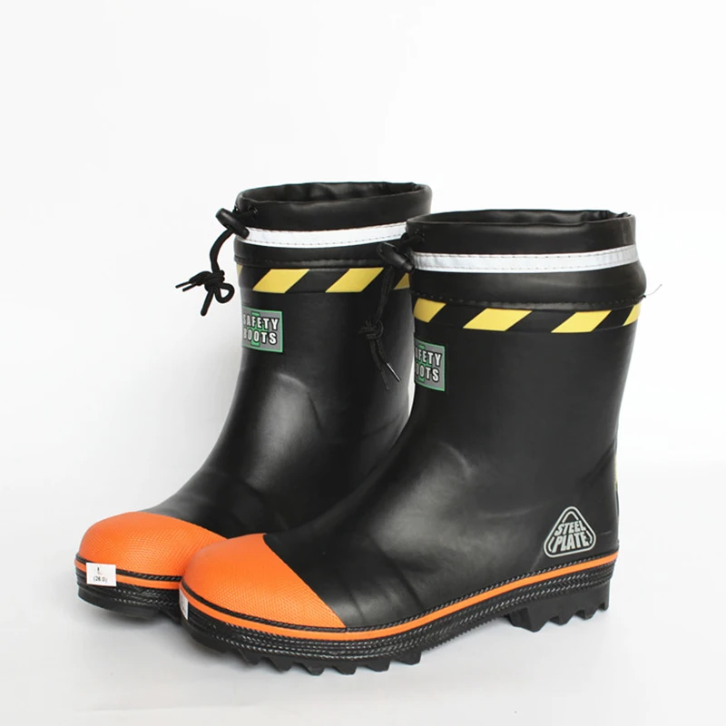 New  Men Rubber Rainboots  Anti- Skid Steel Head Bottom Puncture Men In Tube Rain Boots Wellies Safety Shoes Gumboots