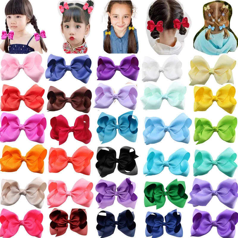 10pcs 3/4/6/8inch Handmade Hair Bows With Clips For Girls Kids Solid Grosgrain Ribbon Hair Bow Boutuique Hair Accessories