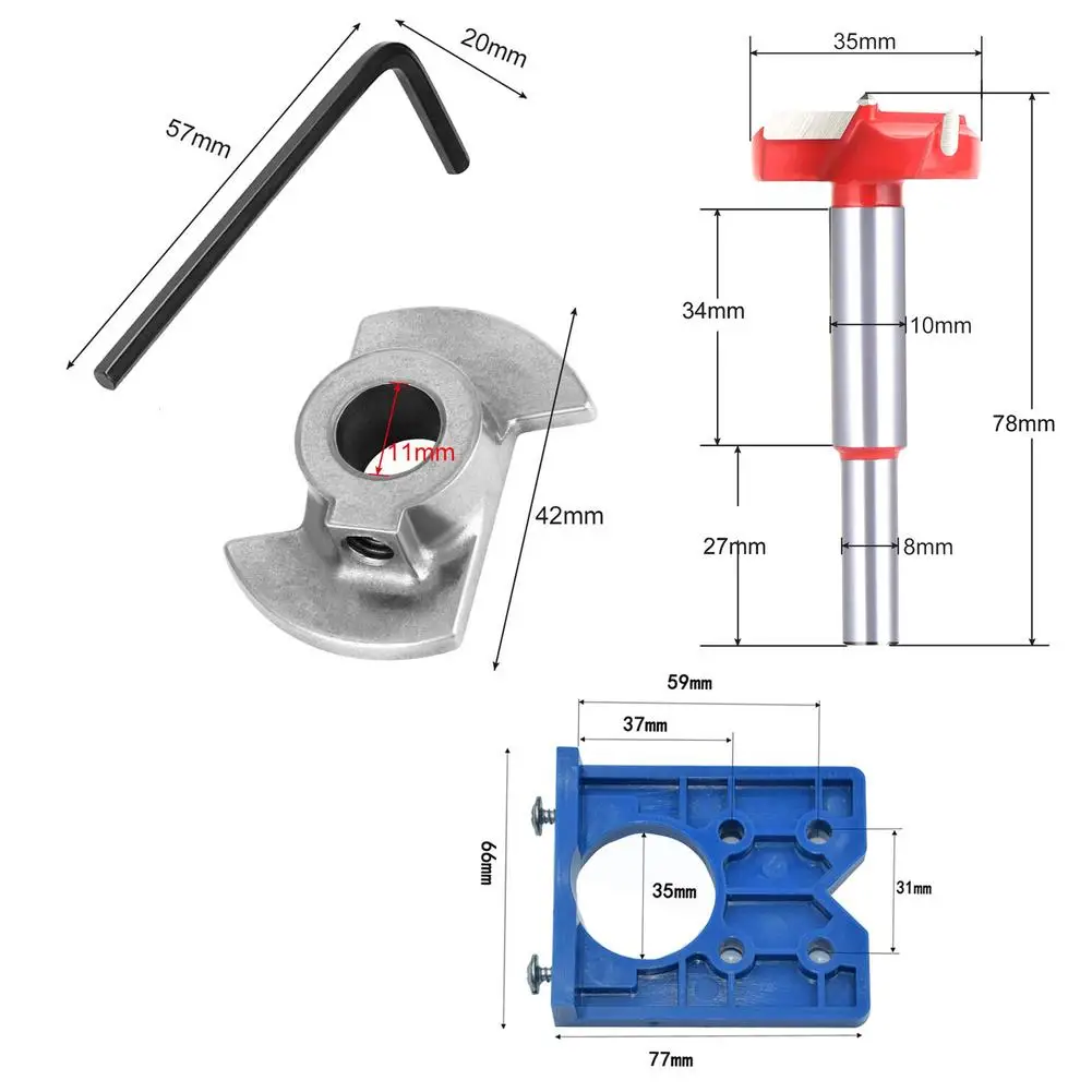 Imagem -06 - Localizador de Buraco de Dobradiça Dyna-livre Dobradiça Escondida Perfuração Gabarito Forstner Bits Conjunto para Placas de Montagem de Dobradiça de Armário Carpintaria 35 mm