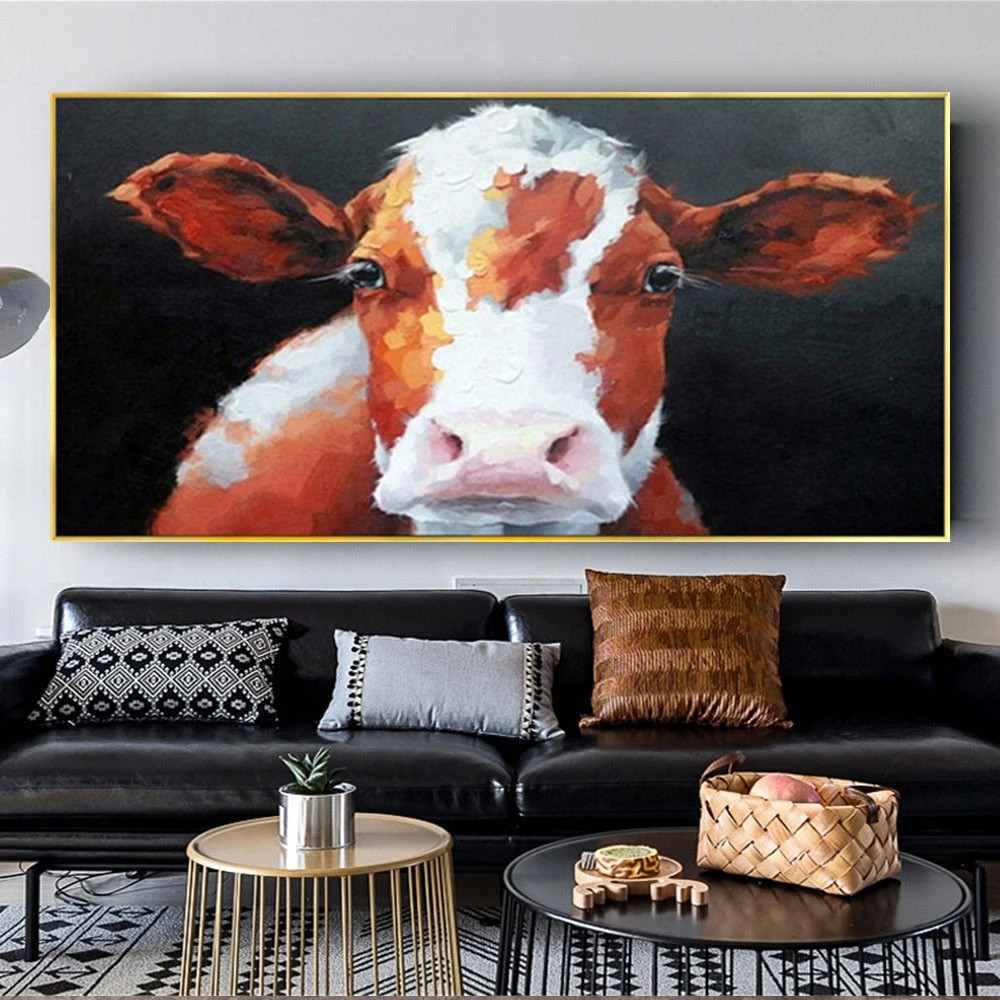 

Handmade BIG Brown Indian Cattle Canvas Wall Painting Cow Picture Wall Decoration Canvas Art Farm Animal Oil Paintings