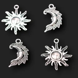 16pcs Silver Plated Hip Hop Sun & Moon Pendant Retro Couple Necklace Bracelet Metal Accessories DIY Charms Jewelry Crafts Making