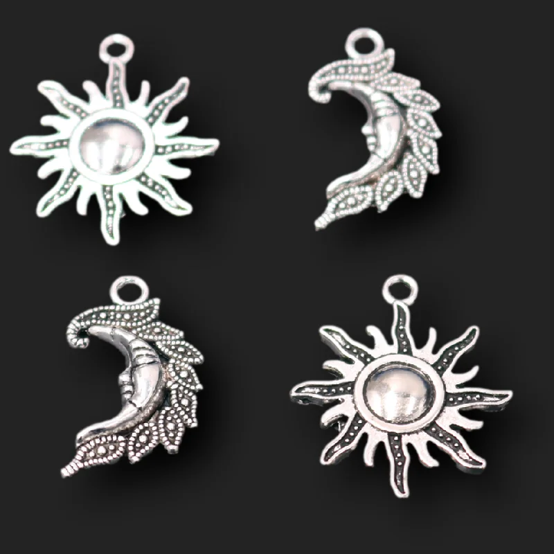 16pcs Silver Plated Hip Hop Sun & Moon Pendant Retro Couple Necklace Bracelet Metal Accessories DIY Charms Jewelry Crafts Making