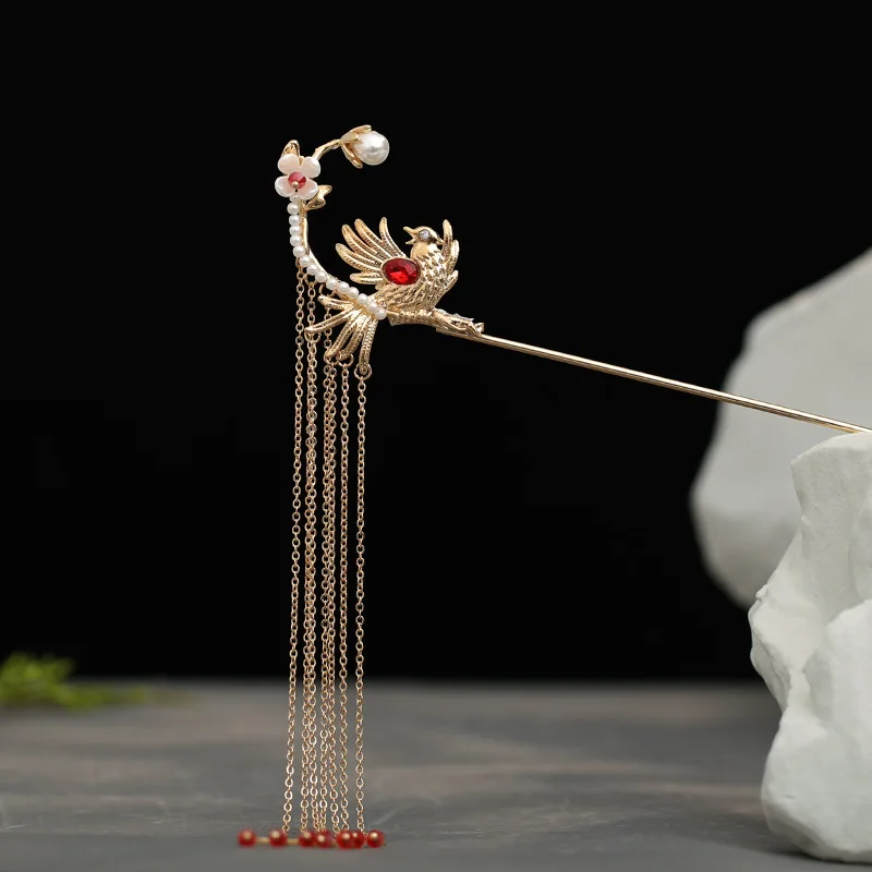 New Traditional Chinese Hanfu Dress Hairpins Clips Gold Color Long Tassel Hair Fork Sticks Headpieces for Bride Noiva Wedding