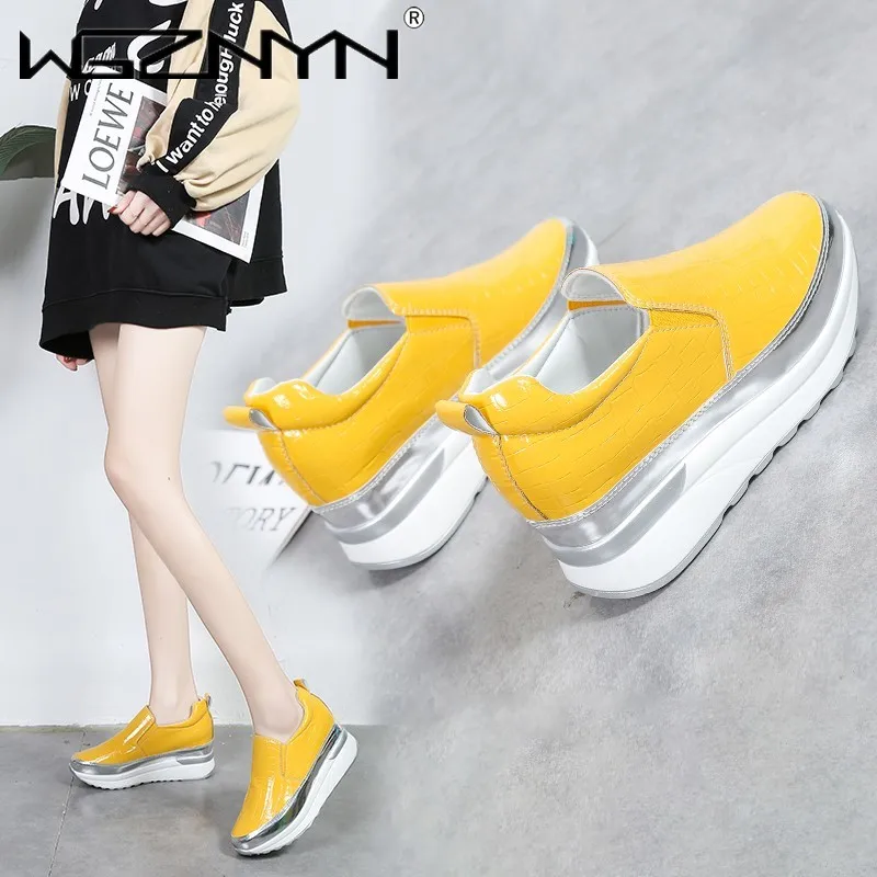 WGZNYN 2023 Spring Women Flats Platform Sneakers Slip on Flat Leather Ladies Loafers Casual Shoes Woman Shoes High Quality 36-43