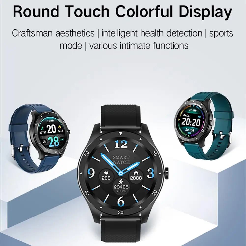 Round Screen Smartwatch Heart Rate Blood Pressure Monitor Remote Camera Music Control Phone Mate Wristwatch for Android iPhone