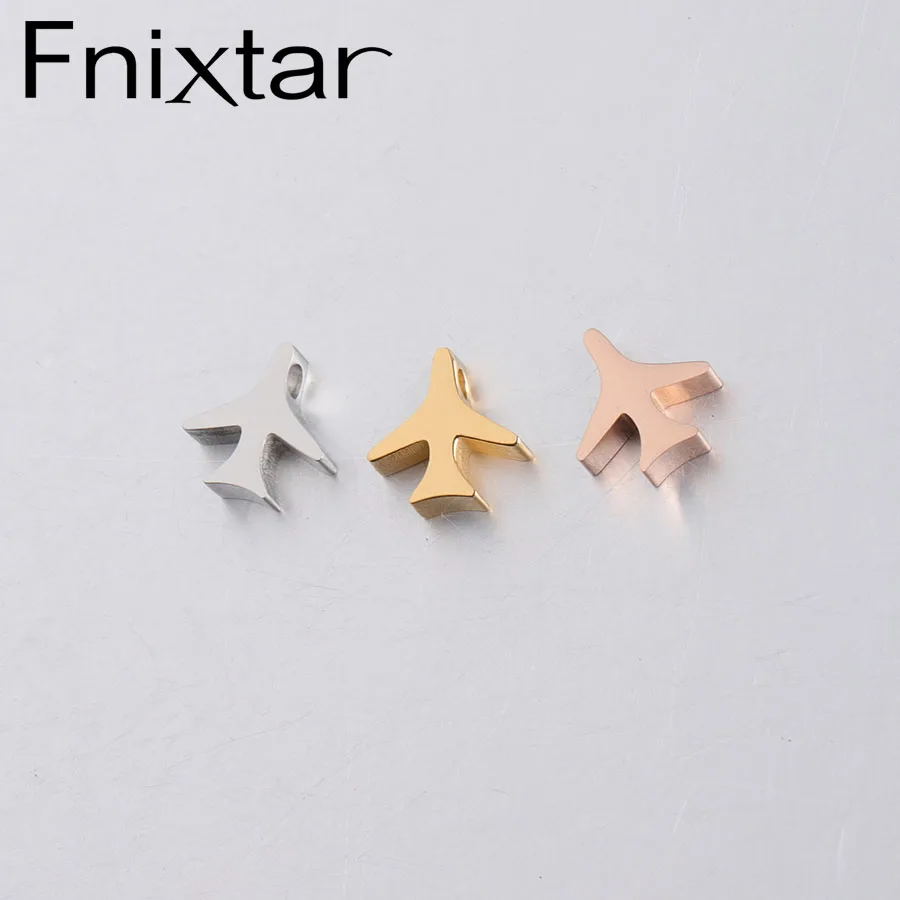 Fnixtar Mirror Polishe Stainless Steel  1.8mm Hole Small Airplane Beads Charms DIY Jewelry Accessories10*10mm 20piece/Lot