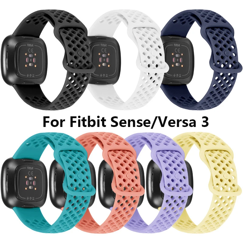 Straps Compatible with Fitbit Sense/Fitbit Versa 3, Soft TPU Replacement Breathable Sport Bands Wristbands