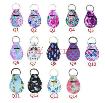 

100pcs Coin Holder Printed Neoprene Chapstick Keychain Holder mix 14 colors Party Holiday Gifts