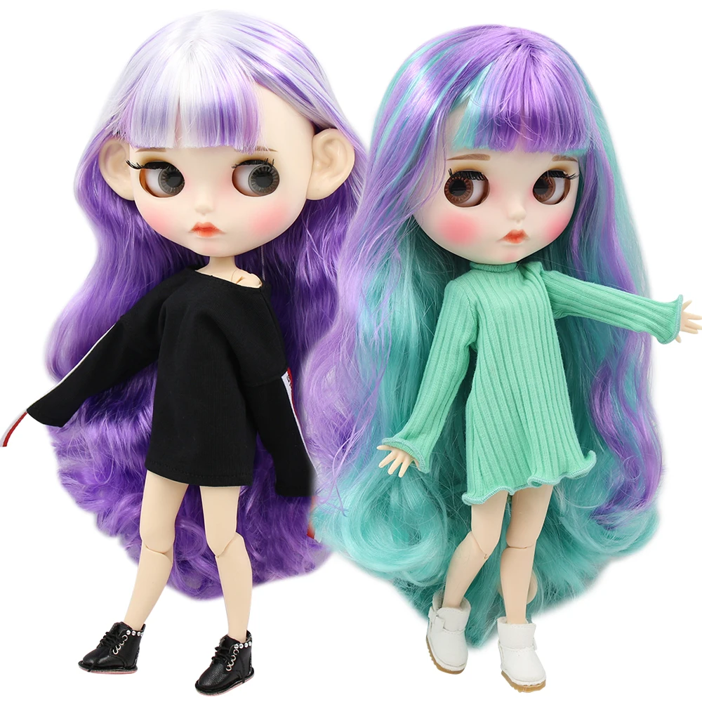 ICY DBS Blyth Doll 1/6 bjd white skin joint body purple hair green hair matte face Carved lips with eyebrow 30cm anime girls