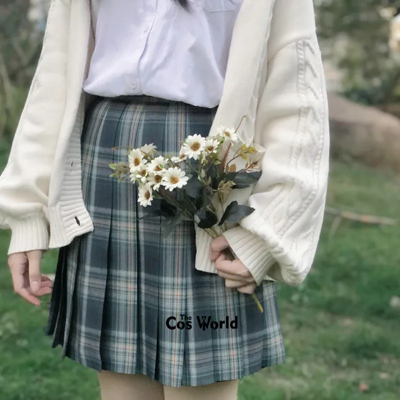 [Carta da floresta] saias plissadas japonesas de cintura alta para meninas, uniforme escolar jk, panos para estudantes