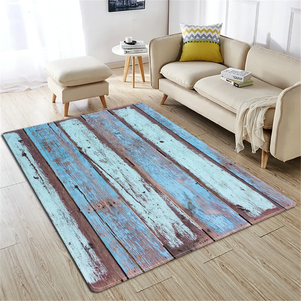 Nordic Retro Old Blue Wood Grain Mats 3D For Home Living Room Large Rug Bedroom Decoration Floor Mat Sofa Carpet Bathroom Rug