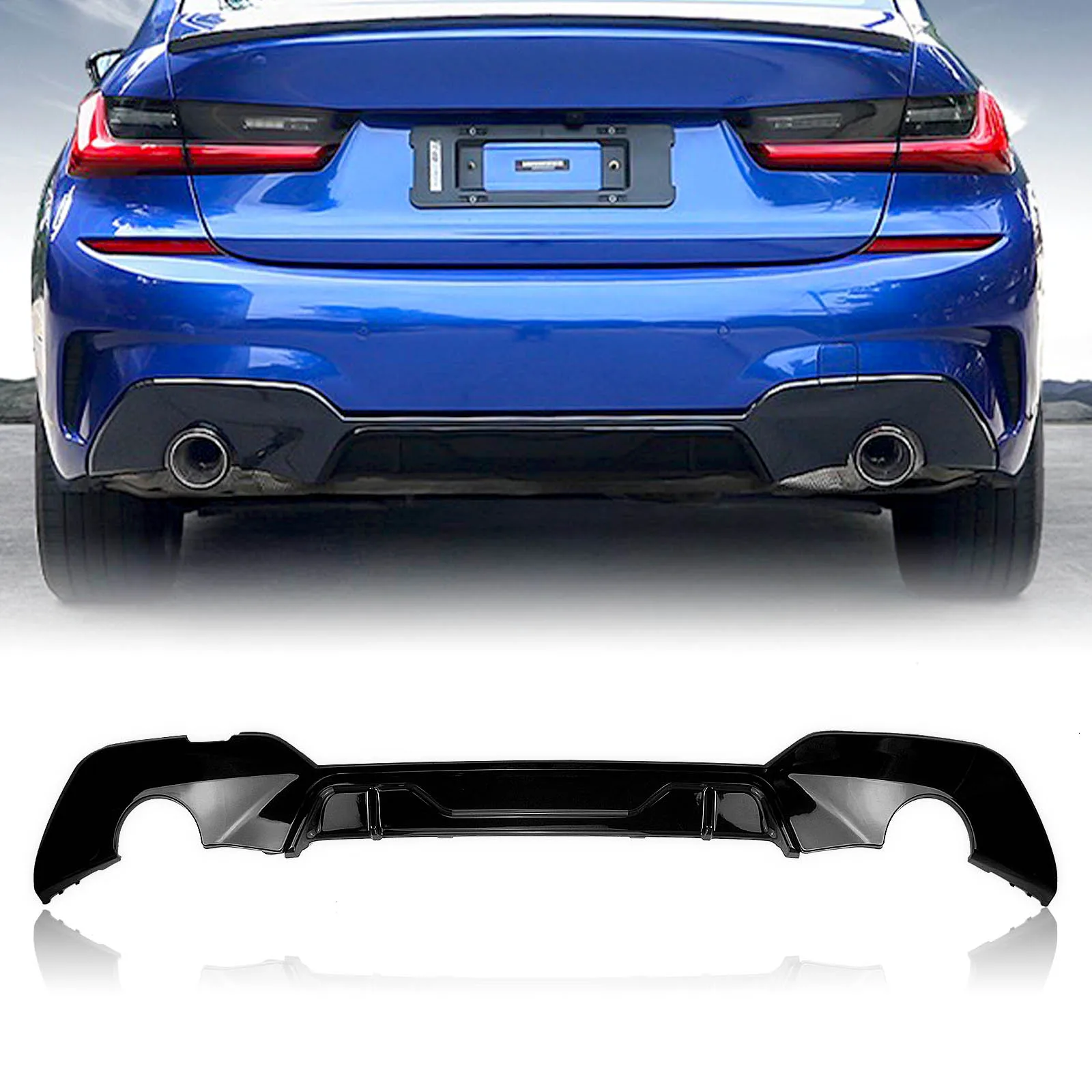 

Rear Bumper Diffuser Lip For BMW 3 Series G20 G28 M Sport 2019-2022 320i 320d 330i 330d Round Exhaust Mouth Spoiler Splitter