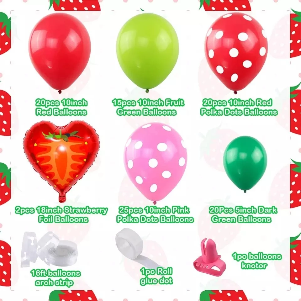 105pcs Strawberry Foil Party Balloons Arch Garland Baby Shower for Summer Theme Party Berry First Birthday Summer Fruit Party