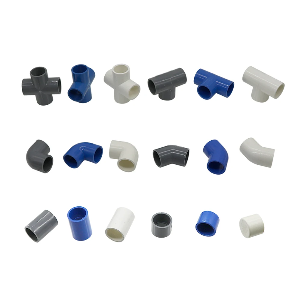 ID 25mm PVC Pipe Connectors Straight Elbow Solid Equal Tee Four-way Connectors End Caps Plastic Joint Irrigation Adapter 3Pc