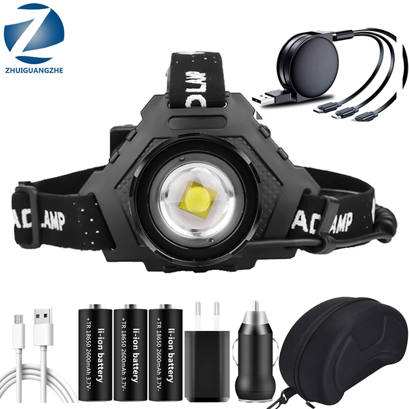 

SXHP100 The Most Powerful Led Headlamp Headlight Zoomable Head Lamp Powerbank 7800mah 18650 Battery