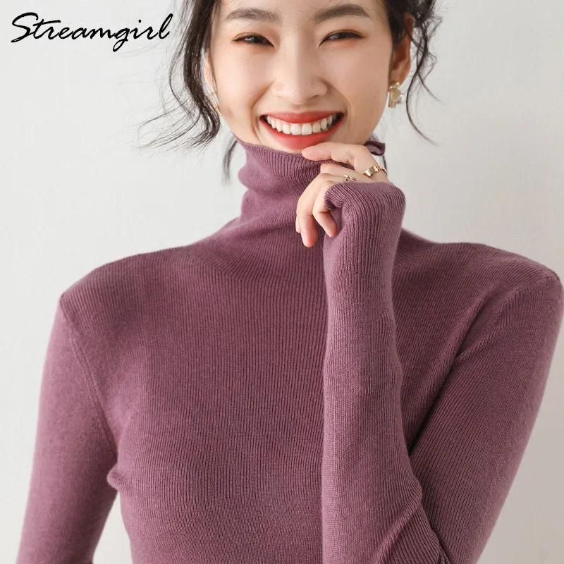 Turtleneck Women Winter Sweater 2020 Casual Solid Elsticity Pullover Knitted Woman Sweaters Black Turtleneck Sweater Jumper