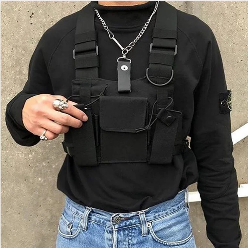 Street Style Military Chest Rig Bag for Men Black Hip Hop Functional Waist Packs Adjustable Vest Waistcoat walkie Chest Bags