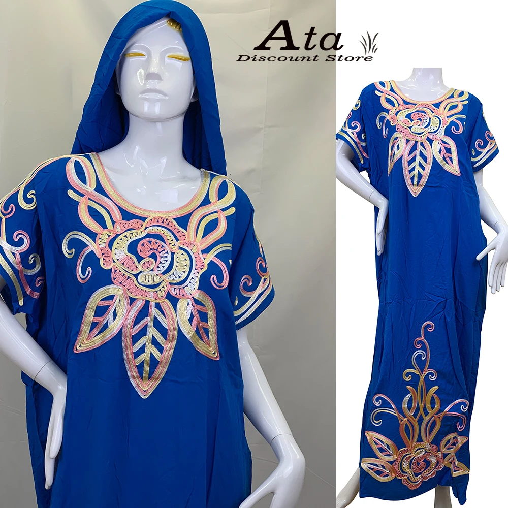 Embroidery Cotton Abaya Dubai African Dresses For Women Robe Longue Femme Musulmane Islam Clothing Turkey Kaftan Eid Mubarak