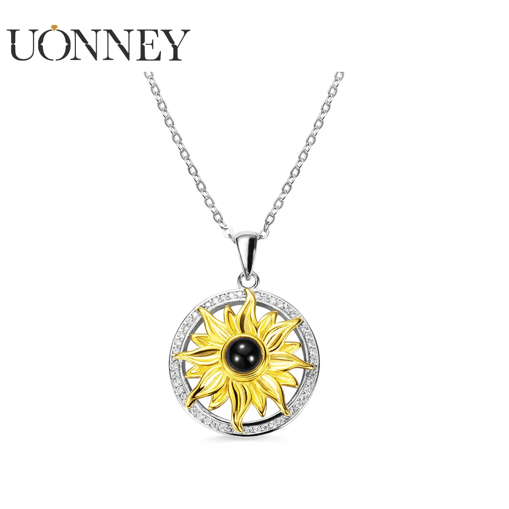 UONNEY Dropshipping Customized Sunflower Projection Necklace Gold Color Couple Pendants Happy Birthday for Lovers Special Days