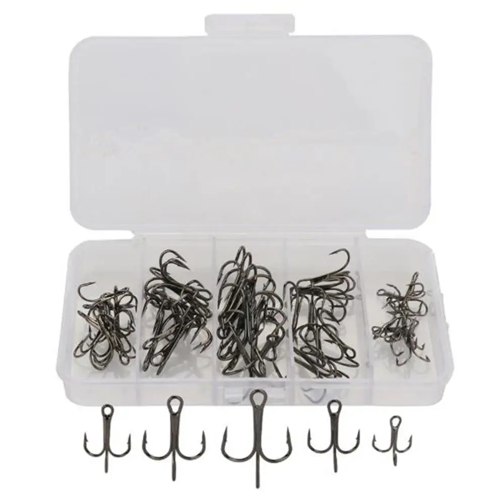 50PCS/Box High Carbon Steel Carp Fishing Hooks Treble Fishing Hooks size #3~12 Fishhooks Super Sharp Hooks Sea Tackle Accessorie