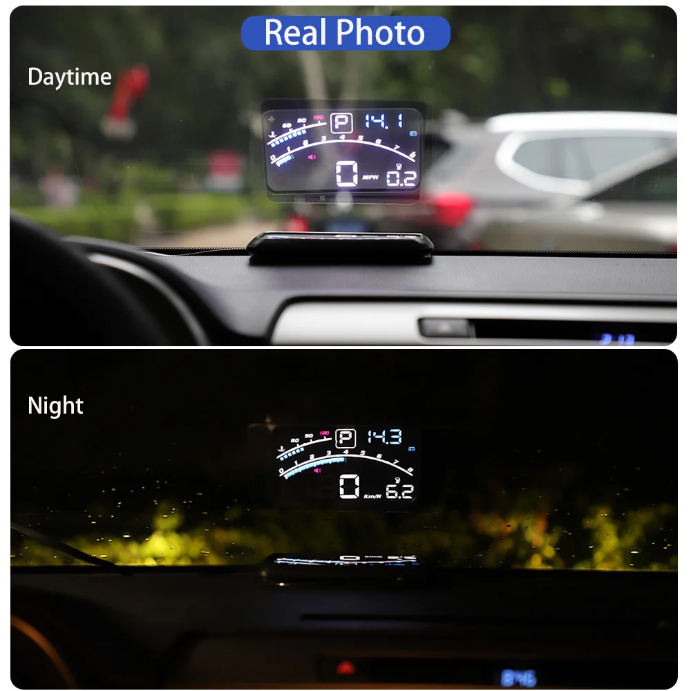 Vjoycar-pantalla frontal V41 para coche, proyector de parabrisas de 5,5 pulgadas, HUD, recordatorio de cambio, temperatura del agua, OBDII EUOBD RPM KM/H MPH