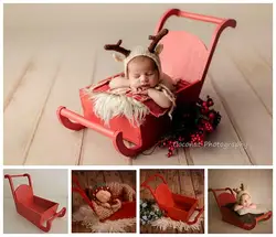 Coconut Newborn Photography Props Full-moon Baby Shoot Accessories Christmas Theme Red Mini Sleigh Car Creative Baby Photo Bed