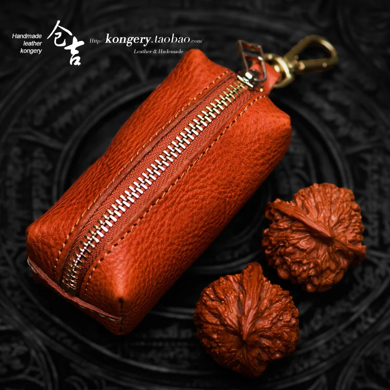 ★handmade stationery walnut bag storage bag Vintage Leather disc bead partition protection bag cowhide hand ball bag