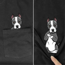 CLOOCL Pitbull T-Shirt Fashion Pocket Dogs  Printed T-shirt Men's for Women Shirts Hip Hop Tops Cotton Tees