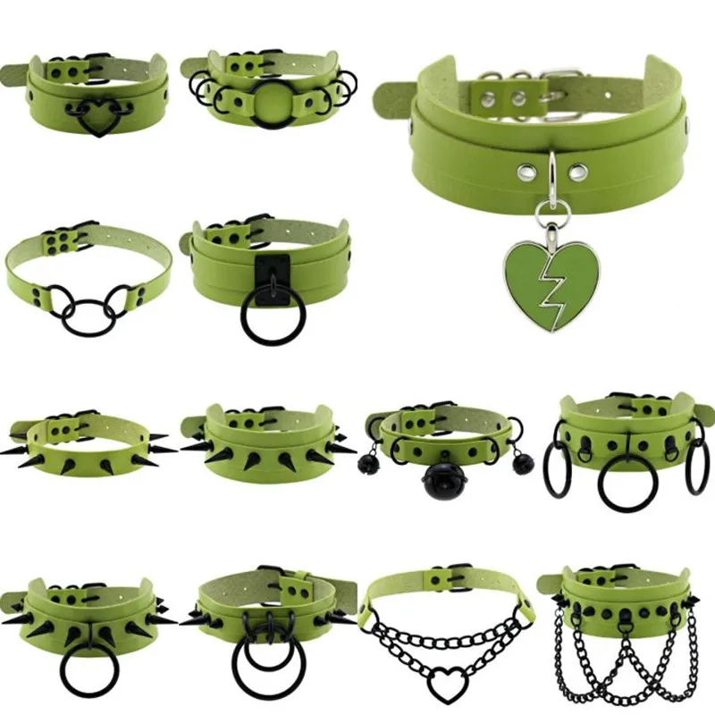 Halloween Cosplay Goth Green Choker Collar Necklaces For Women Emo Punk Balck Spike Geometry Pendant Necklace Y2K Jewelry Gifts