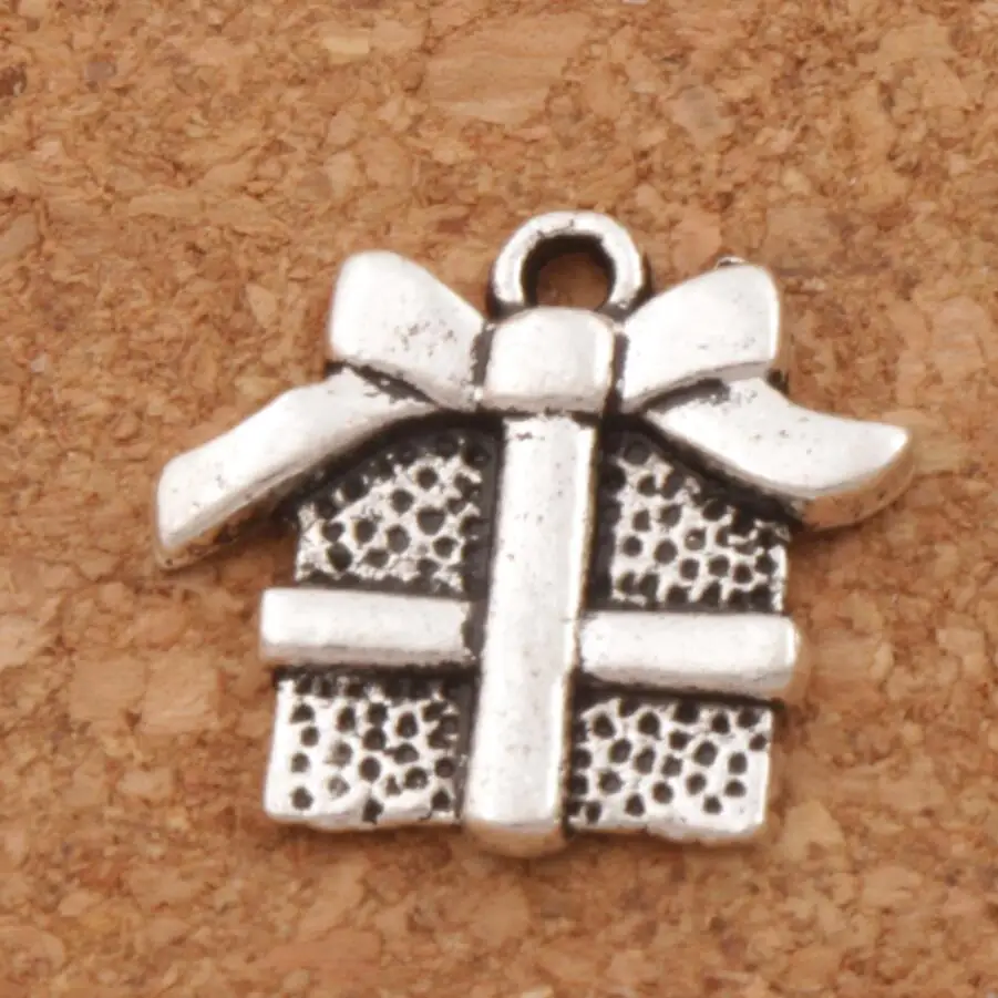 Christmas Gift Box With Ribbon Bow Charm Beads 16.3x15mm 120pcs Zinc Alloy Pendants Fashion Jewelry DIY L394