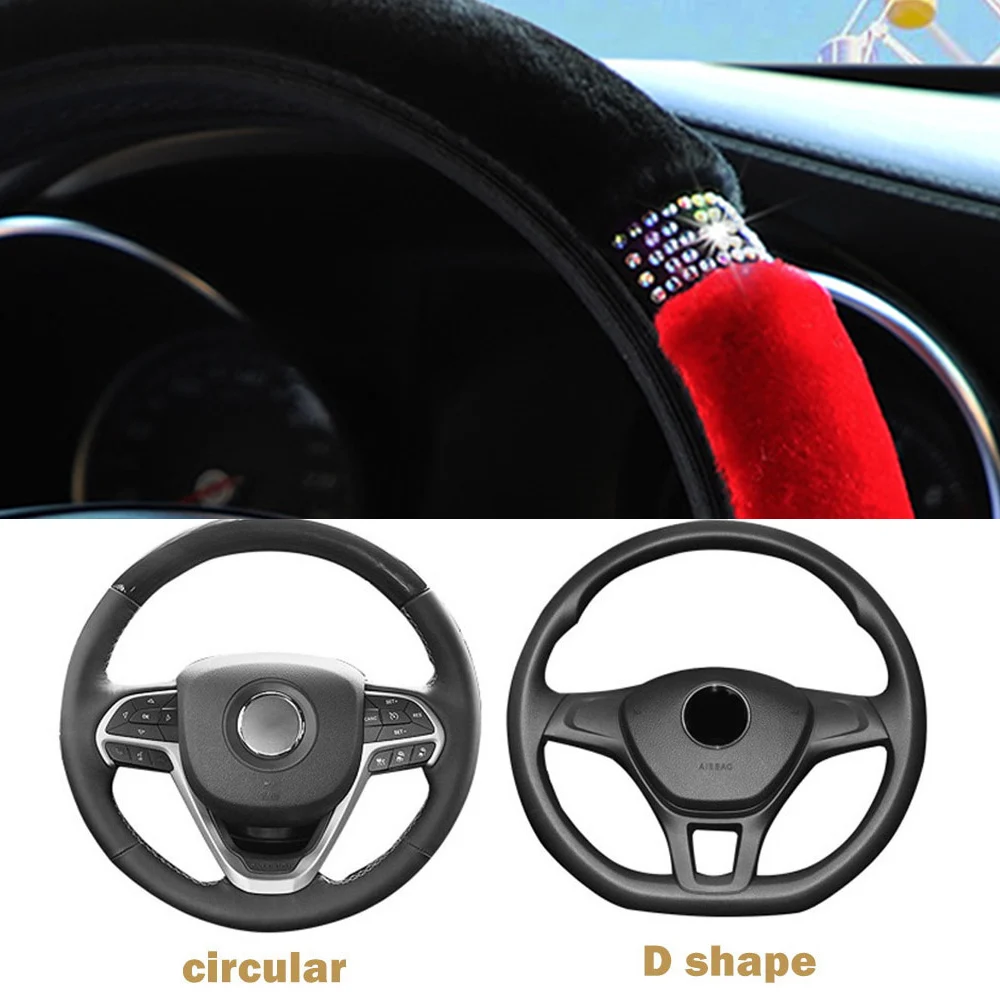 YOSOLO Universal 37-38cm Diameter Soft Plush Rhinestone Car Steering Wheel Cover Interior Accessories Steering-Cover Car-styling