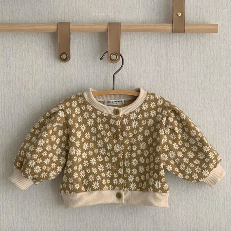 2024 Autumn Keep Warm Newborn Clothes Infant Girls Fashion Floral Pattern Long Sleeve Round Neck Cardigan Jacket Coat