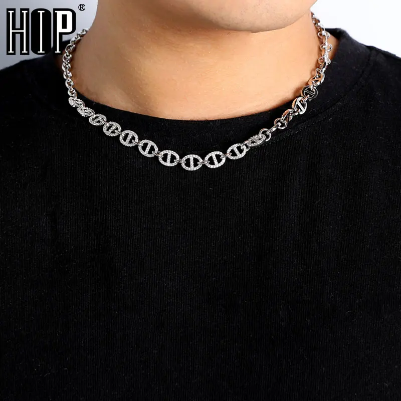 

Hip Hop Iced Out 9MM CZ Coffee Beans Extension Link Chain Necklaces For Men Women Charm Choker Jewelry