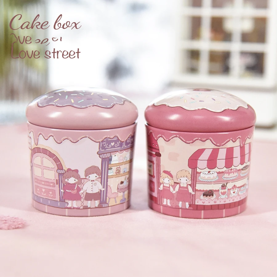 New Cartoon Cake Drum-Shaped Candy Cookie Wedding Packaging Tin Box Small Metal Tea Storage Box For Children\'s Birthday Gifts