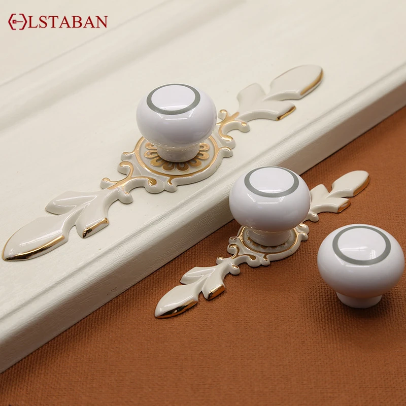 European Style Drawer Wardrobe Cupboard Bookcase Door Ivory White Ceramic Zinc Alloy Handle Furniture Hardware Pulls