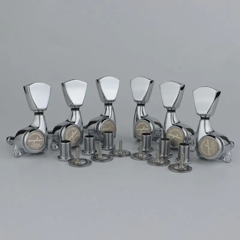 Guyker 3R3L Guitar Machine Heads 1:21 Locking Tuning Key Pegs Tuners Trapezium Button for TL SG Electric Guitars Chrome