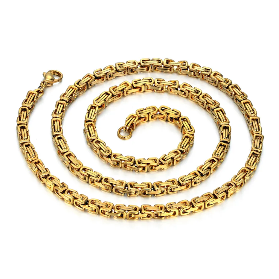 New Fashion Men Stainless Steel Chain Necklace Gold Color Byzantine Punk Necklaces Male Jewelry Gifts Dropshipping