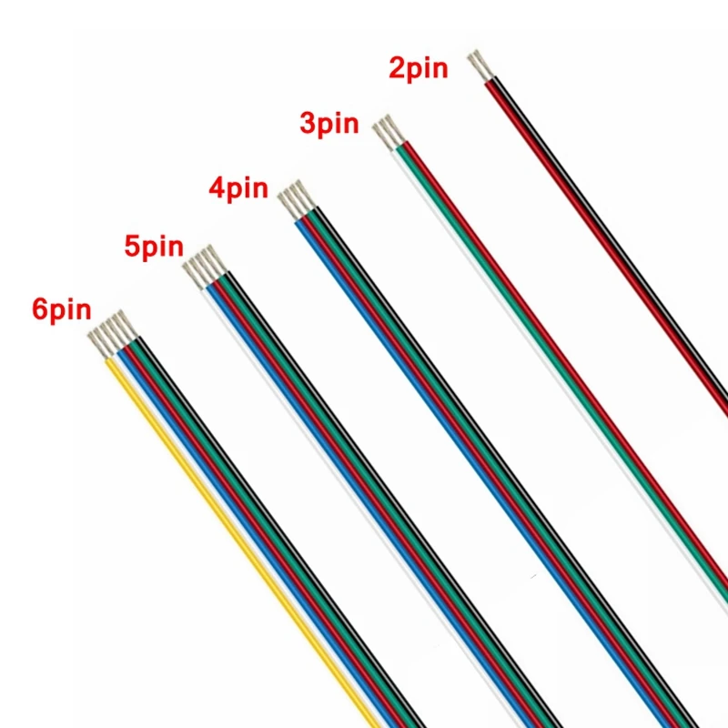 

22AWG Electric Wires 2/3/4/5/6pin Wire Connector Extension Cable 1/5/10/20/50/100m For WS2812B WS2815 5050RGBW Led Strip Light