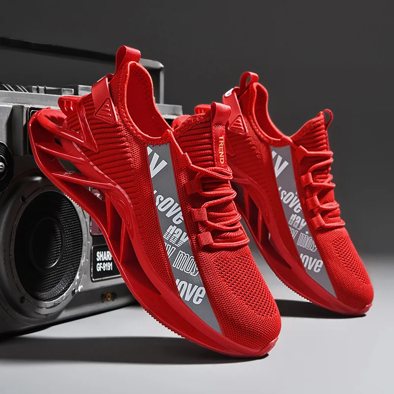 

Fashion Reflective Red Running Shoes for Men Shockproof Blade Sneakers Male Breathable Knit Men Trainer Sneakers Zapatos Hombre