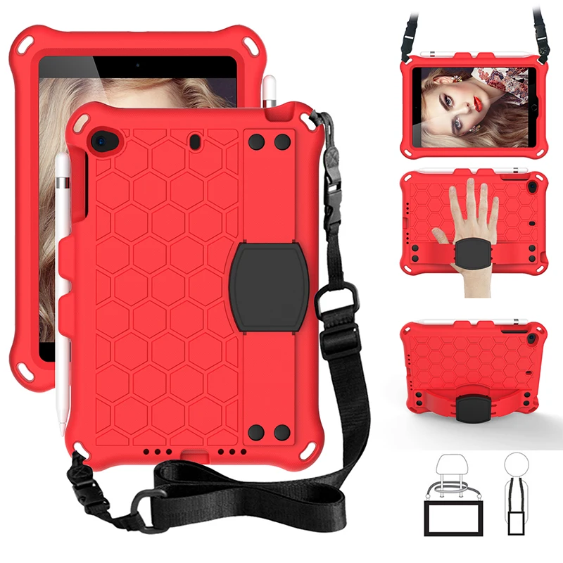 Capa de eva com alça de ombro para ipad, capa portátil à prova de choque com alça de ombro para mini 5/mini 4 2/3 polegadas + caneta para ipad mini 1/7.9