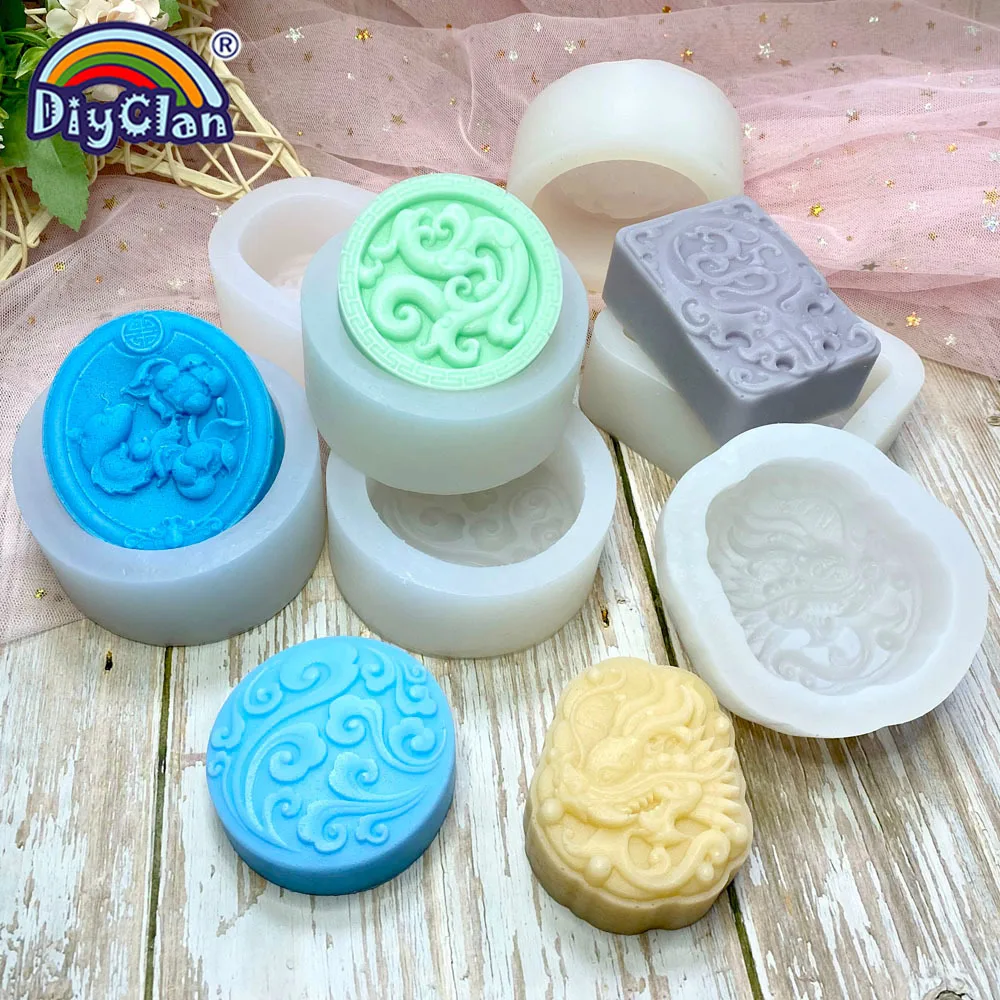 DIY Silicone Mold Chinese Style Pattern Soap Mold Classical Dragon And Phoenix Cloud Model For Handmade Soap Making Mould