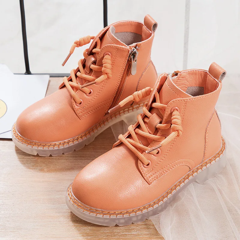 New Fashion Children Boots Ankle Zipper British Style Motorcycle Boots Boys Girls Kids Leather Shoes High Top Sneakers