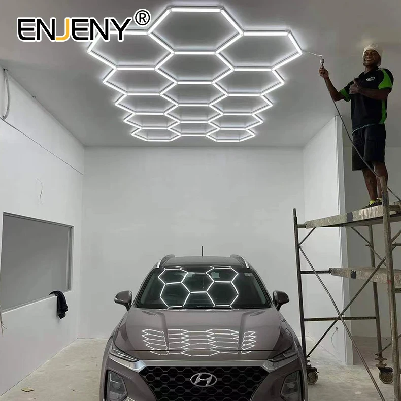 6500K Hexagon LED Detailing Working Light for Car Garage Bay Honeycomb Hive Grille Style Show Room Auto Repair Lamps