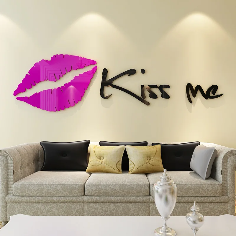 Kiss me Lips Acrylic Wall Stickers for Living room Bedroom DIY Wall Stickers Home decor Fashion art Ceramic Tile Stickers