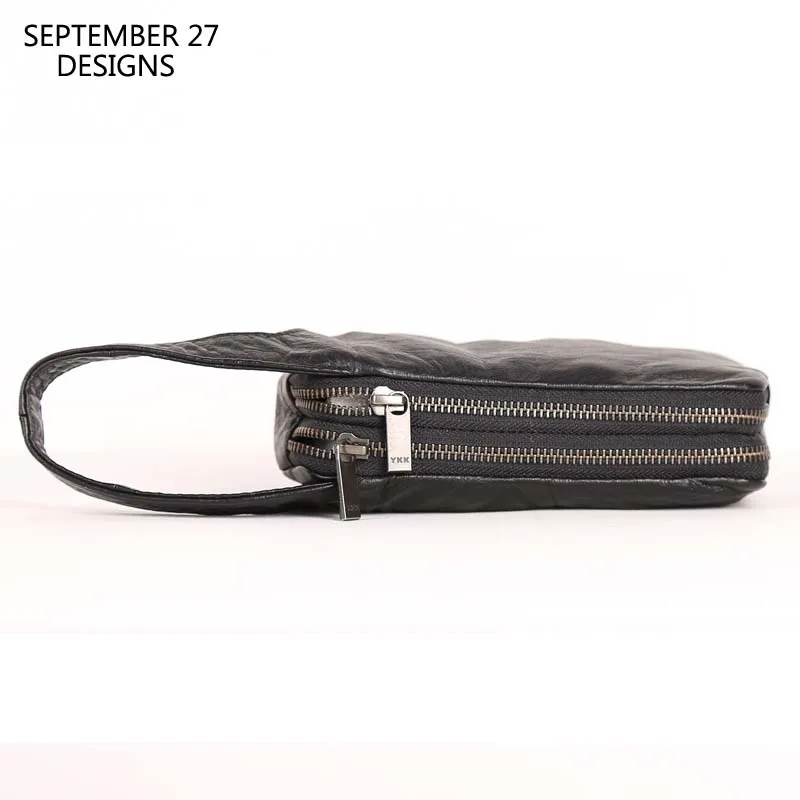 Clutch Bag Men Genuine Leather Luxury Male Organizer Long Wallets Top-end 100% Cowhide Cell Phone Purses Double Zipper Money Bag