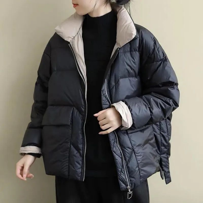 2021 New Autumn Winter Oversize Duck Down Coat Women Thick Short Casual Fashion Pockets Puffer Jacket Parkas q435