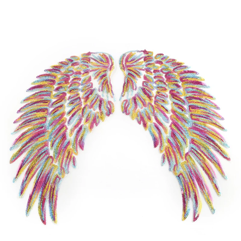 AHYONNIEX 1 Pair Large Sequins Wing Patches Applique for Jeans DIY Accessories Cute Sew on Cloth Badge Embroidery Stickers