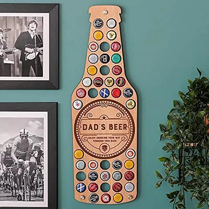 

Beer Bottle Cap Holder Wooden DAD Collection Wine Bottle Cap Display Board Crafts Unique Design Fathers Day Gift Wall Decoration